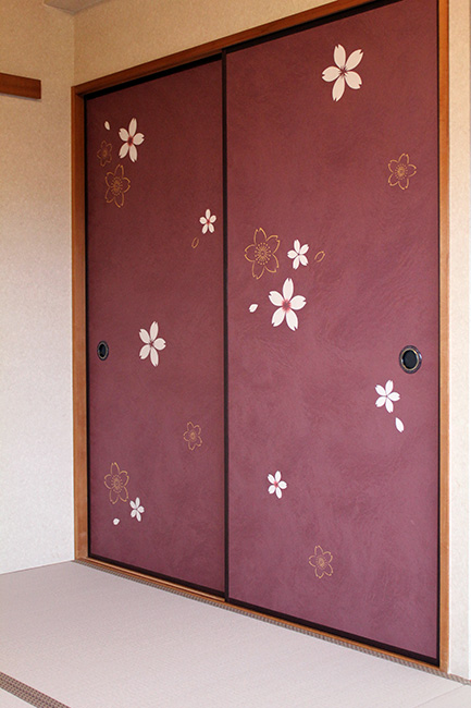和室のリフォーム・桜色の畳に手漉雲肌「舞桜」の襖　大阪府堺市 