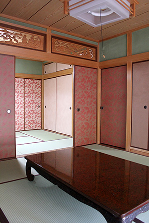 和室のリフォーム・床の間と書院のある和室、からかみ襖「紅葉」大阪府池田市